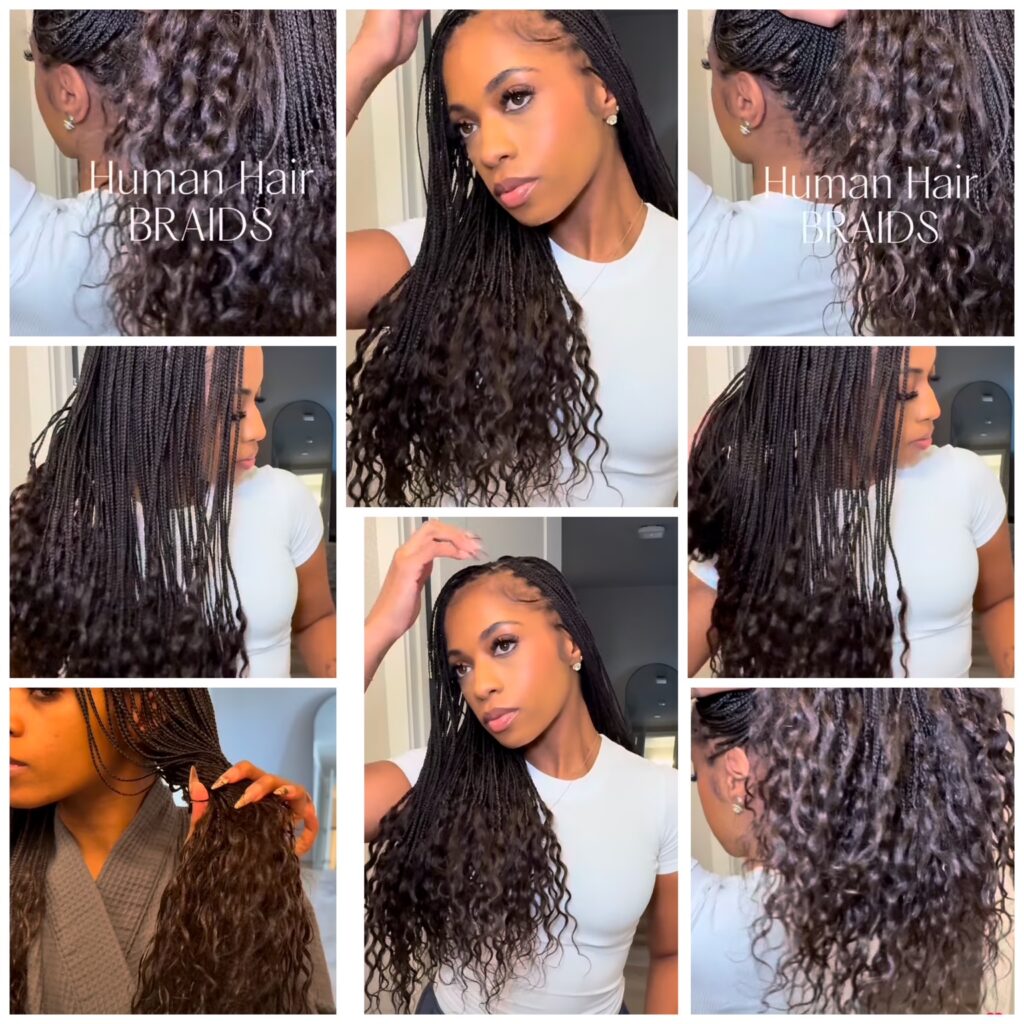 ADD ON AMBER BOHO HUMAN HAIR FOR ME TO PROVIDE IT. YOU WILL WASH THE ENDS BY YOURSELF AFTER BRAIDING. FOR COLORS, send pictures of what you want.