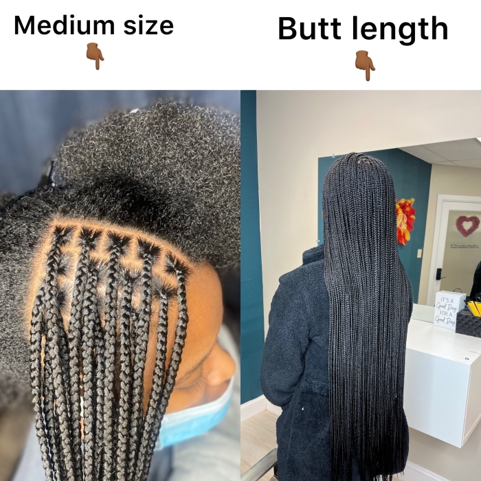 Medium Knotless braids butt length